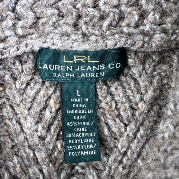 LRL Lauren Jeans Co Wool Blend Cable-Knit Grey Brown Sleeveless Women Dress Sz L - Picture 2 of 15